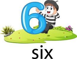 little artist boy act with the 6 balloon number and text vector