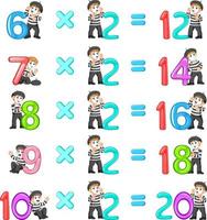 the number multiplication from 12 until 20 with the good pantomime vector