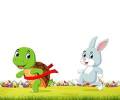 a turtle win the race against a rabbit vector