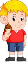 kid eating chocolate ice cream in waffles cone vector