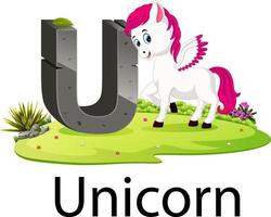 zoo animal alphabet U for Unicorn with the good animation vector