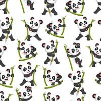 patrones sin fisuras con panda jugando con el bambú verde vector