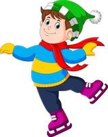 a boy is using the green hat and red shawl with the ice skating shoes vector