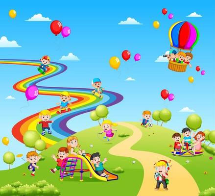 the beautiful view full of the children and colourful balloon