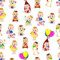 Seamless pattern with babies happy playing vector