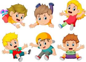 the collection of the children flying with the different posing vector