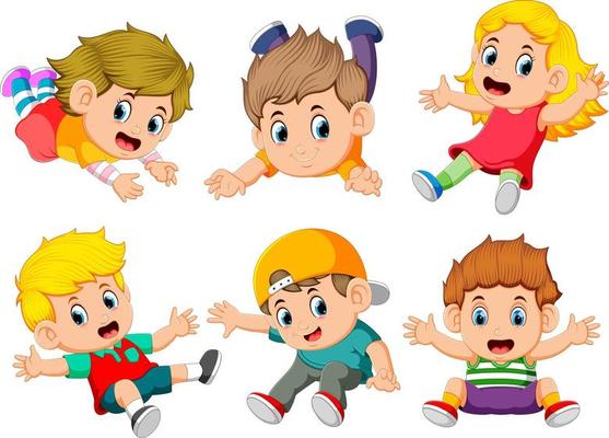 the collection of the children flying with the different posing