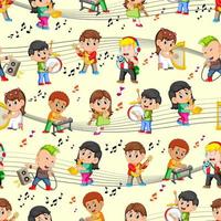 Seamless pattern with happy childrens playing music vector