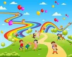 the beautiful view full of the children playing together vector