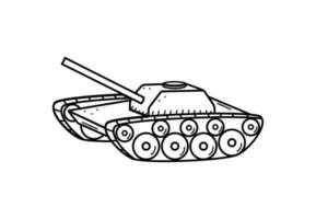 Tank with cannon doodle icon. Vector illustration of military equipment. Isolate on white.