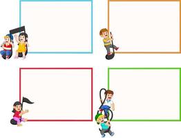 set collection of Kids riding music notes with paper blank background vector