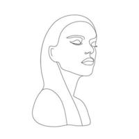 Vector hand drawn linear art, woman face, continuous line, fashion concept, feminine beauty minimalist. Print, illustration for t-shirt, design, logo for cosmetics, etc.