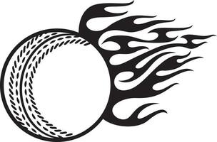 Flaming cricket ball black and white vector illustration