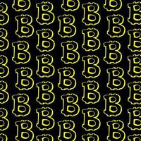 Modern pattern with sign Bitcoin. Gold, orange and black coins isolated on white background. . Vector illustration