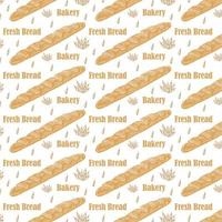 a pattern from a baguette. seamless pattern of a long yellow baguette drawn in doodle style randomly arranged on a beige background for a bakery template vector