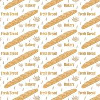 a pattern from a baguette. seamless pattern of a long yellow baguette drawn in doodle style randomly arranged on a beige background for a bakery template vector