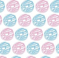 Vector seamless pattern with colorful donuts with glaze and sprinkles on a white background.