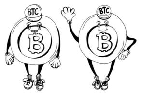 Hand drawn two bitcoins in sketch style vector