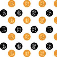 patrón moderno con signo bitcoin. monedas de oro, naranja y negro aisladas sobre fondo blanco. . ilustración vectorial vector