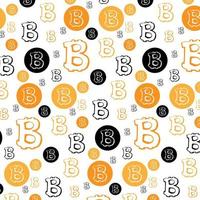 Modern pattern with sign Bitcoin. Gold, orange and black coins isolated on white background. . Vector illustration