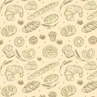 Vector bakery retro seamless pattern. Vintage Illustration. Sketch