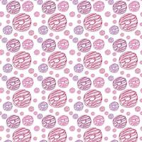 Vector seamless pattern with colorful donuts with glaze and sprinkles on a white background.