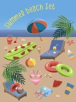 Vector summer beach set. Various items for seaside vacation, all objects are isolated and editable