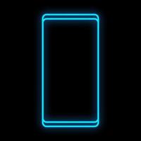Bright luminous blue digital neon sign for marazin or workshop service center is beautiful shiny with a modern mobile phone smartphone on a black background. Vector illustration