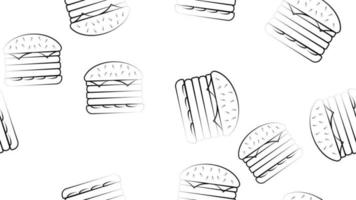 Burger seamless pattern with icons. Style Outline. illustration on the theme of bakery products and bread baking. Vector background