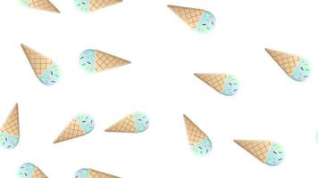 Seamless pattern with contour ice cream and hearts. Thin line flat design. Vector background