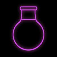 Bright luminous purple medical medical scientific digital neon sign for a pharmacy store or hospital laboratory. A beautiful shiny flask or test tube on a black background. Vector illustration