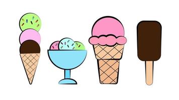 ice cream cone and bar. pastel and colorful icecream isolate on pink. vector illustration