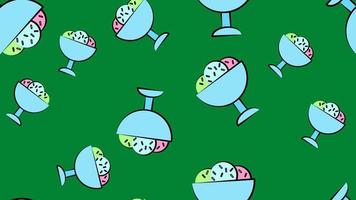 Green Ice cream in the bowl icon isolated seamless pattern on green background. Sweet symbol. Vector