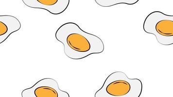 Food pattern with fried egg on black background. Ornament for textile and wrapping. Vector