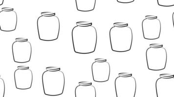 Jam seamless pattern with vector thin line icons. Glass jars with honey, jelly and other canned organic food. Homemade sweet preserves background