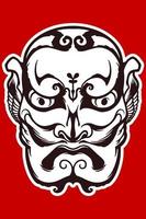 máscara tradicional japonesa blanca dibujada a mano aislada sobre fondo rojo. vector