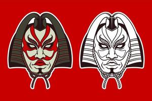 dibujado a mano dos máscaras tradicionales japonesas blancas rojas sobre fondo rojo vector