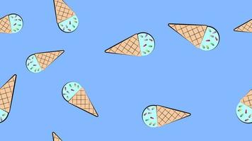 Modern seamless pattern with ice cream in wafer, waffle or sugar cone drawn with contour lines on white background. Vector illustration in linear style for wrapping paper, fabric print, wallpaper