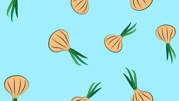 patrón vectorial sin costuras con bulbos de cebolla blanca dibujados a mano y cebolletas. hermosos elementos de diseño de alimentos, ilustración de vegetales verdes. perfecto para estampados y patrones vector