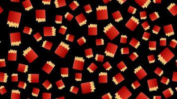 Crispy french fries seamless pattern with red and white striped paper boxes of fried potato. For fast food background or takeaway restaurant menu design usag vector