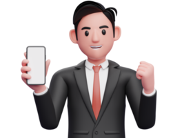 close up of successful investors holding phone and celebrating, 3d illustration of businessman using phone png