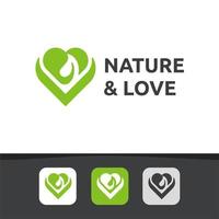 vector de hoja verde con forma de corazón. se puede utilizar para el diseño de logotipos ecológicos, veganos, de salud a base de hierbas o de cuidado de la naturaleza