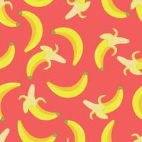 Bananas seamless pattern on pink background, vector fruit repeat pattern