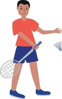 Badminton player guy, shuttlecock serve, shuttlecock throw with racket, badminton game vector