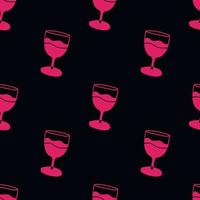 Wine glass seamless pattern, pink and black background, flat style vector