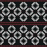 Seamless pattern Ukrainian ethnic ornament, black-and-red background, symmetrical repeating pattern vector