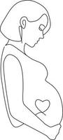 Line art Pregnancy minimalistic illustration, vector hand drawn woman pregnant silhouette