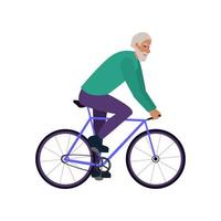 Man, active pensioners ride bicycles in park or city vector