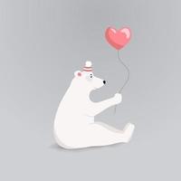 Vector illustration with an adorable funny polar bear with heart-balloon. Happy Valentine's day card or invitation. Polar bear cartoon character love concept. I love you.