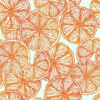 Seamless pattern fruits drawn in section, slices of oranges, tangerines on a mint background. Hand-drawn citrus decorative pattern for packaging juice, stationery wrapping paper vector